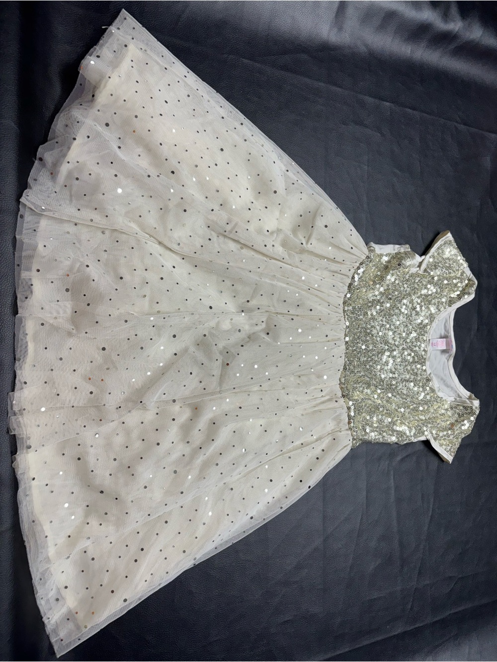 Justice Gold Sequin Bodice with Ivory Dot Tulle Party Dress